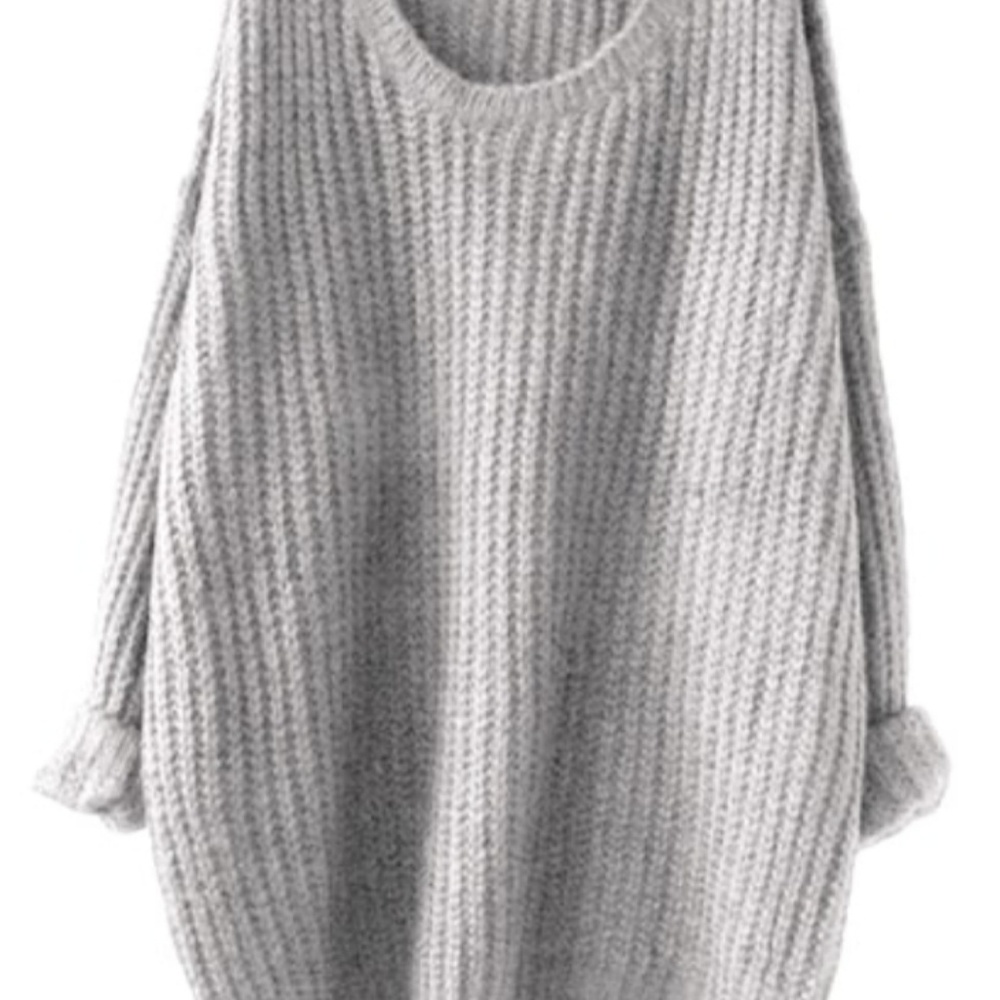 Grey Drop Shoulder Textured Sweater